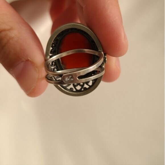 ANTIQUE Vintage Chunky Sterling Silver Carnelian Statement Ring 5 Royalcore - Picture 8 of 9
